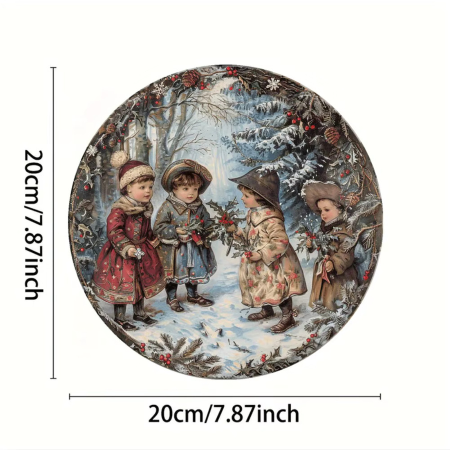 CIFBUY Viktorianisches Weihnachts-Wandschild aus Aluminium im Vintage-Stil, rundes Metallschild mit Schneeflocken-Design, Durchmesser: 20,3 cm, Mehrfarbig - Bild 2