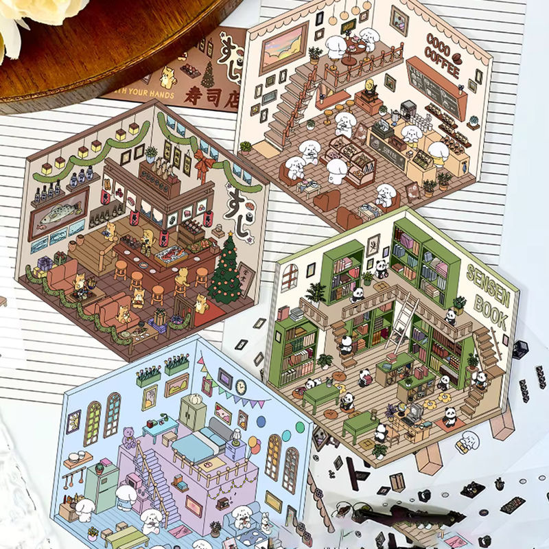 3D Cartoon Aufkleber Set für Kinder mit bunten Landschafts- und Dekoelementen aus Papier, mehrfarbig - Bild 2