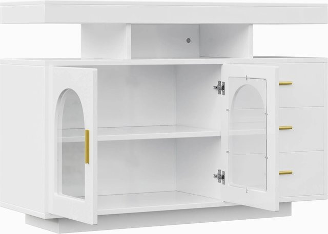 okwish Sideboard mit LED-Beleuchtung in 16 Farben, modern und glänzend, Weiß, B/T/H: 120 x 40 x 80 cm - Bild 1