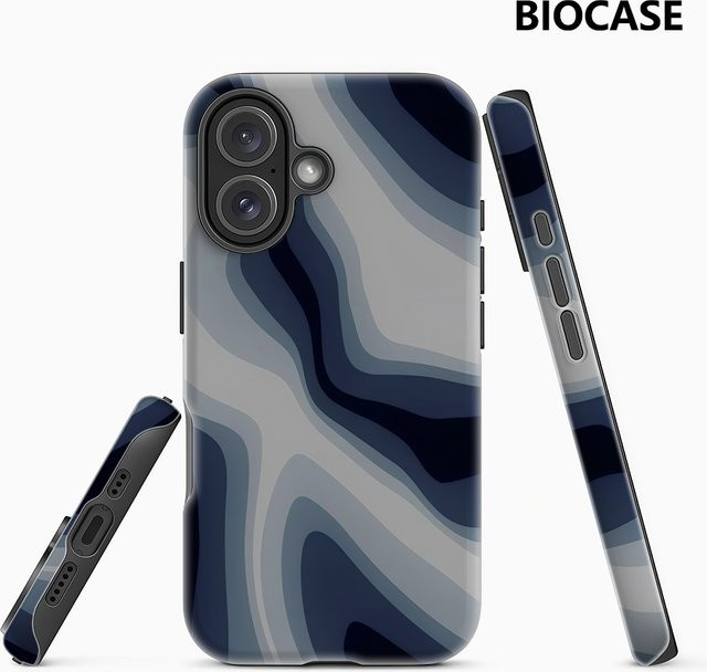 Blue Waves Handyhülle für Apple iPhone 17 16 15 14 13 12 Pro Max Plus mit doppelschichtiger Rückseite in Blau - Bild 1