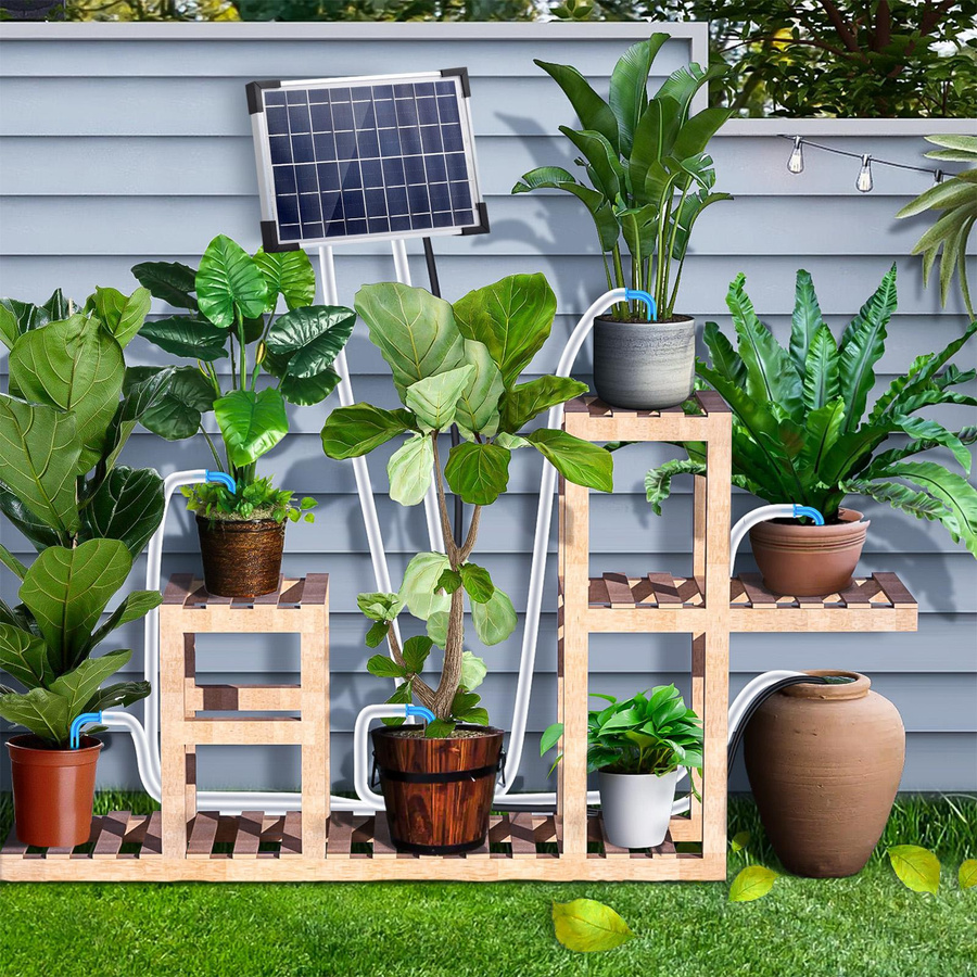 Aimo Solarbetriebenes automatisches Tropfbewässerungssystem mit 2200-mAh-Akku und Timer-Funktion, Weiß - Bild 4
