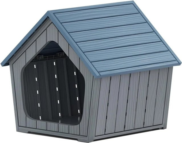 Costway Hundehütte Outdoor wetterfest aus Kunststoff in Blau und Grau, B/T/H: 59,5 x 57 x 58 cm - Bild 1