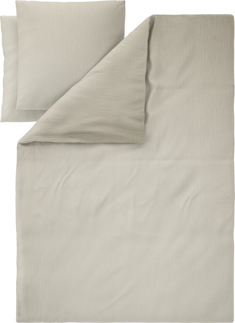LIVARNO Musselin-Bettwäsche mit Blumenmuster in Beige, Set bestehend aus 1x Bettbezug und 2x Kissenbezug, B/T/H: 200 x 220 cm und 80 x 80 cm - Bild 1