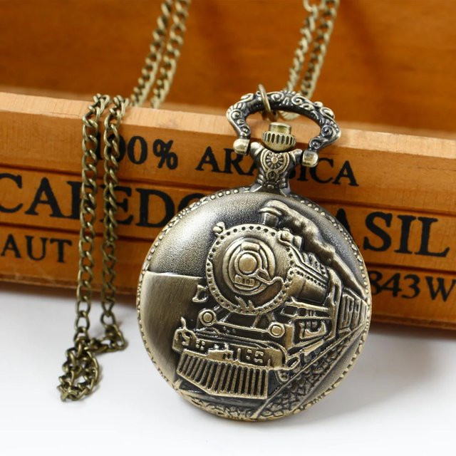 Taschenuhr Halskette Anhänger, Quarz, Bronze, Messing, Unisex - Bild 1