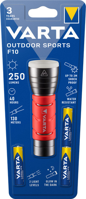 Varta Outdoor Sports F10 LED Taschenlampe in Schwarz mit 235 lm und IPX4 Schutz - Bild 2