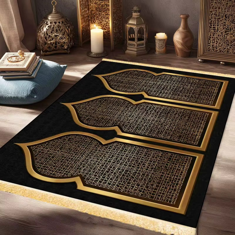 VIKAMA Islamischer Luxus-Gebetsteppich in Schwarz mit orientalischem Design - Bild 3