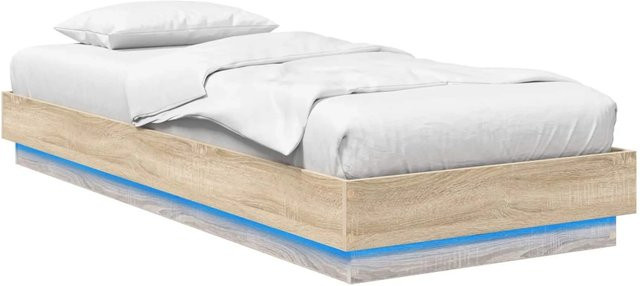 vidaXL Bettgestell mit LED in Sonoma-Eiche, Farbe Braun, B/T/H: 80 x 200 cm, aus Holzwerkstoff - Bild 1