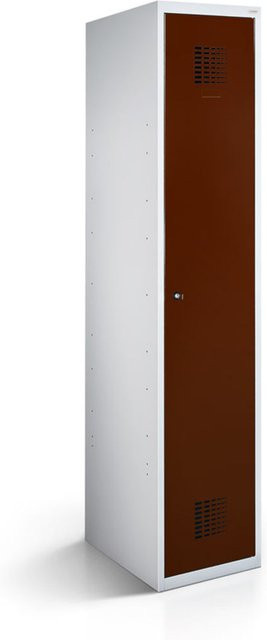 rotstahl Kleiderspind mit 1 Tür in Mahagoni und lichtgrauem Korpus, B/T/H: 40 x 50 x 180 cm - Bild 1