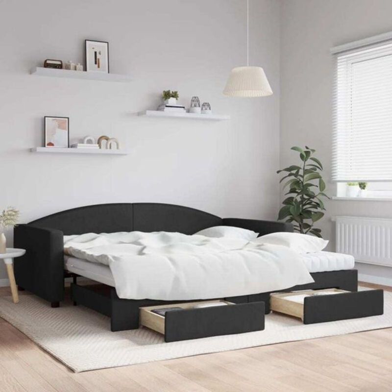 Vidaxl Funktionsbett Tagesbett aus Stoff und Metall mit Schubladen Schwarz B/T/H: 200 x 100 x 75 cm - Bild 1