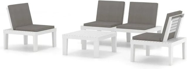 vidaXL 4-teiliges Garten-Lounge-Set aus Kunststoff mit Polstern in Weiß und Anthrazit - Bild 1