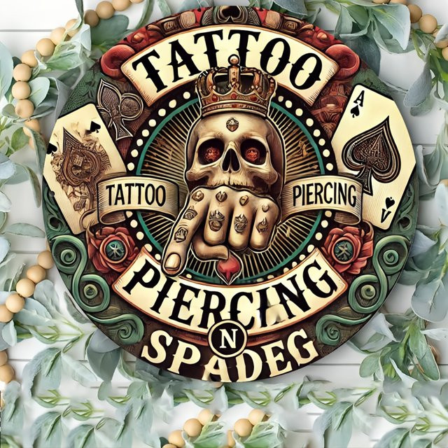 Potdemiel Vintage Wandkunst aus Metall mit Tattoo und Piercing Motiv, Mehrfarbig, B/H: 20,3 x 20,3 cm - Bild 1
