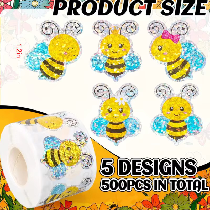 Runde selbstklebende Bienen-Aufkleber mit niedlichem Cartoon-Tier-Design, 100 Stück, Mehrfarbig, Dekorative Belohnungsetiketten aus Papier für Geschenke und Schreibwaren - Bild 2