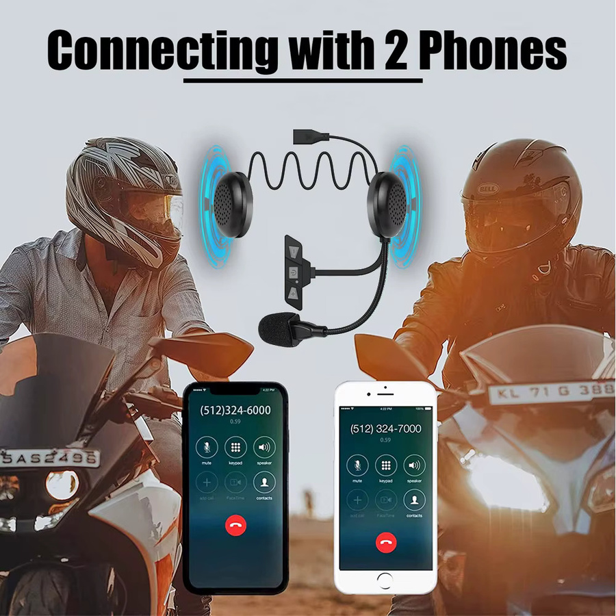 kebidumei Bluetooth 5.2 Motorrad Helm Headset in Schwarz mit Mikrofon und Stereo Musik Player - Bild 3