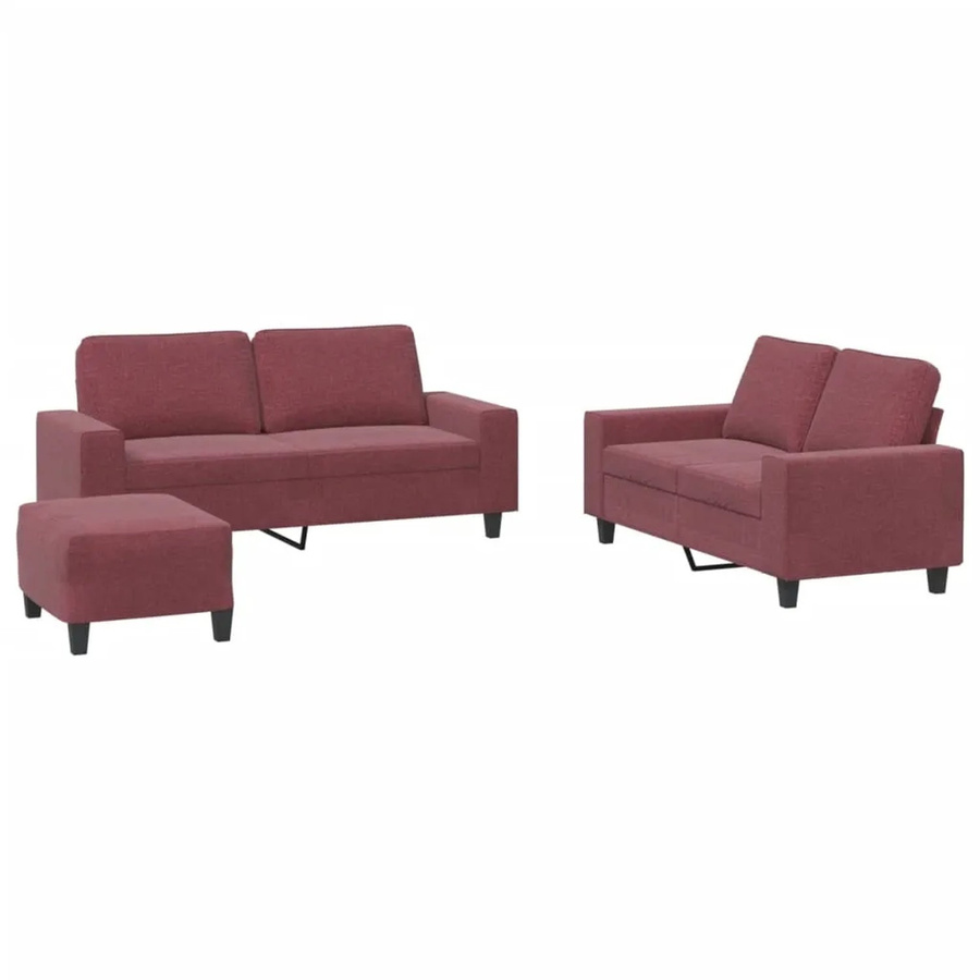 vidaXL 3-teilige Sofagarnitur modern in Weinrot mit Stoffbezug und Dekokissen - Bild 2