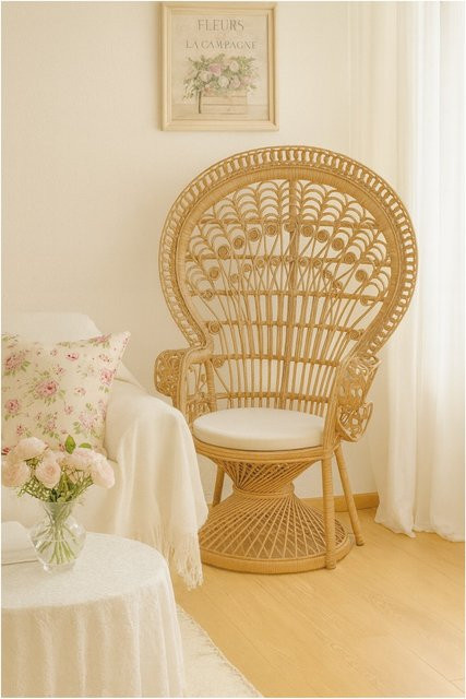 Möbel direkt online Rattansessel Pfauenthron mit Sitzkissen in Beige - Bild 1
