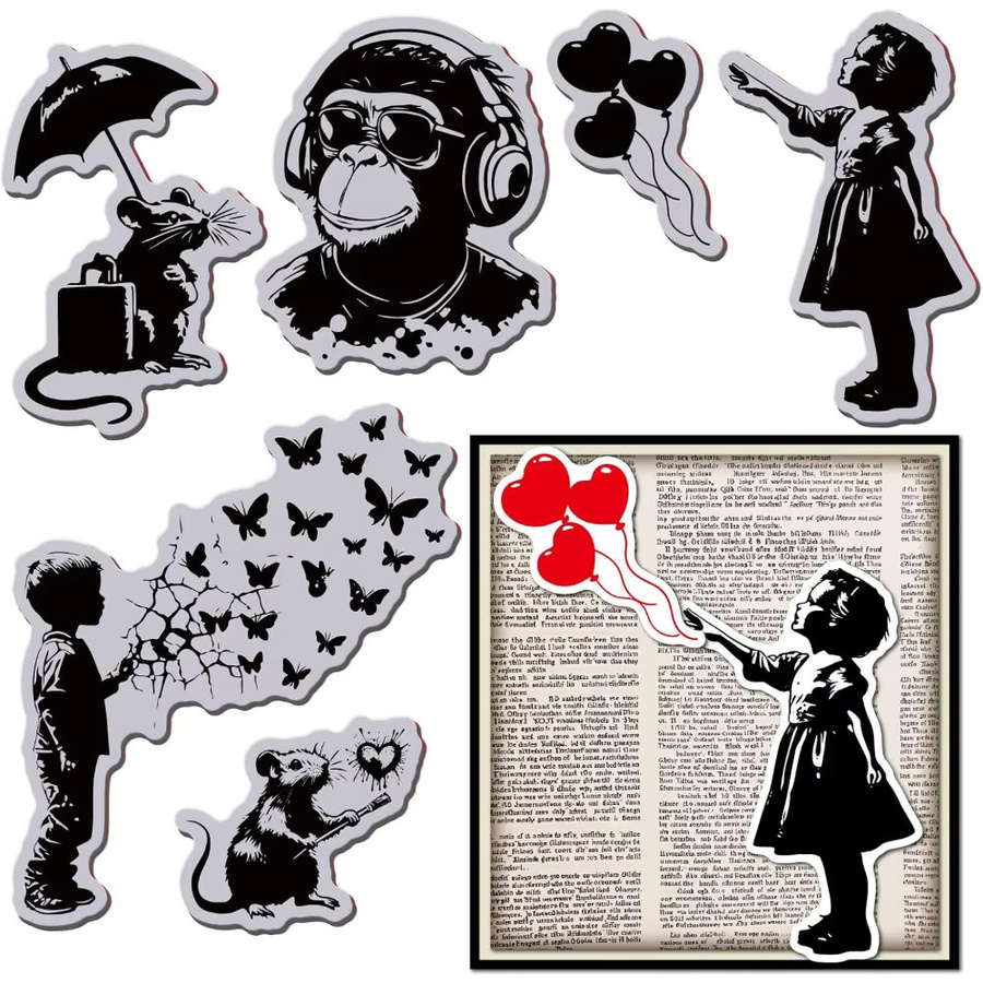Graffiti Balloon Monkey Cling Gummistempel Set für die Kartenherstellung, Farbe: Schwarz, Maße: Breite: 22,1 cm, Höhe: 17,8 cm - Bild 2