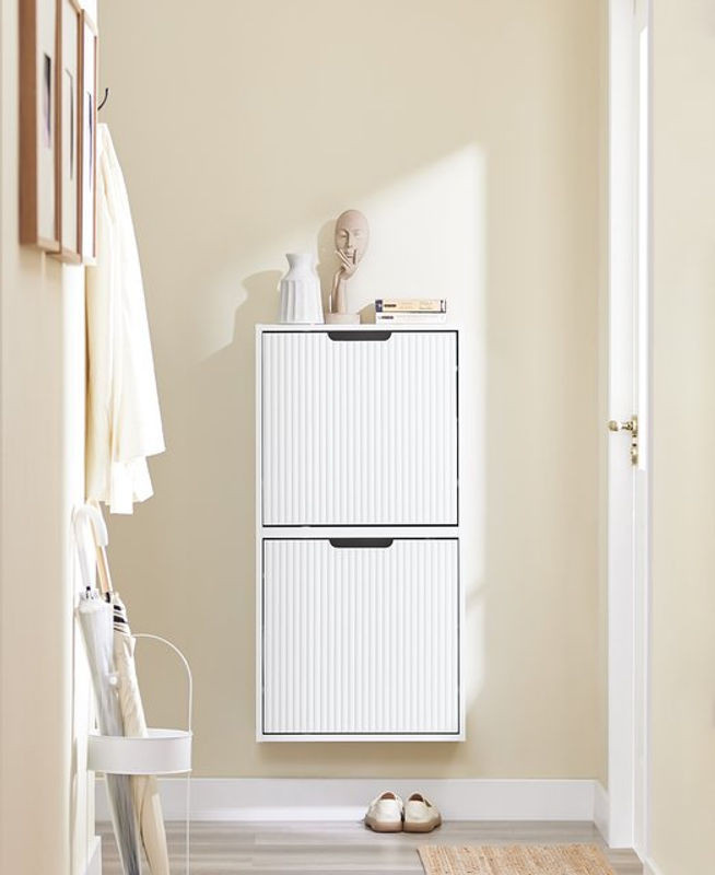 SoBuy Schuhschrank mit 2 Drehtüren in Weiß, Skandinavisch und Minimalistisch, B: 50 cm, H: 99,6 cm, T: 19 cm - Bild 1