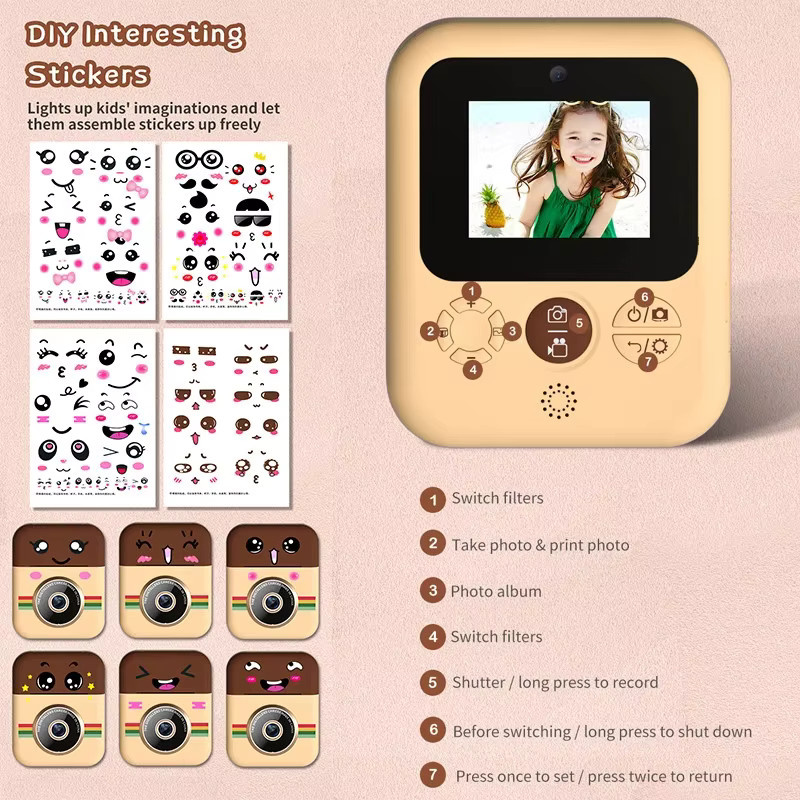 KIDKD Sofortdruckkamera für Kinder als Mini-Digitalkamera mit HD-Videoaufzeichnung, Dual Lens und Thermofotopapier, bunt/mehrfarbig - Bild 3