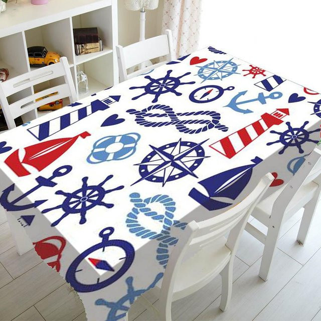 Wasserdichte Tischdecke von Binchi Outdoor Equipment mit blau-weißem Streifenmuster für Hochzeit und Party, rechteckig - Bild 1