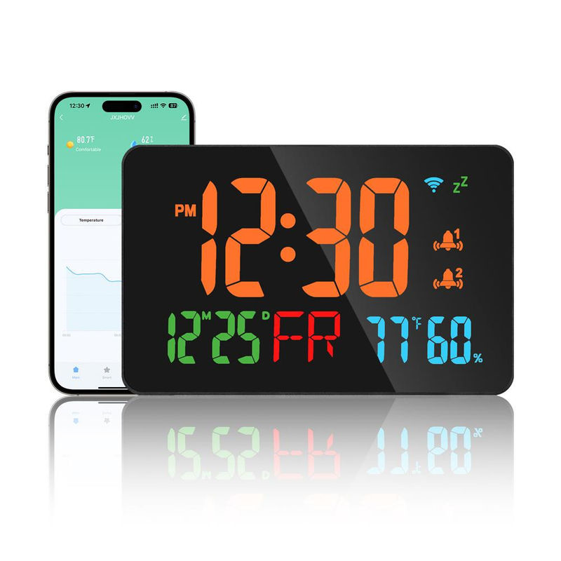 Tuya WiFi Desktop Uhr mit Kalender und intelligentem Thermometer Hygrometer, digitale LED-Anzeige, orange - Bild 3