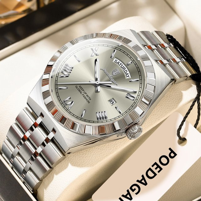 POEDAGAR Armbanduhr Edelstahl, Quarz, Silber, Herren - Bild 1