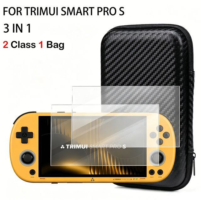 Trimui Smart Pro Zubehör-Set mit Displayschutzfolie aus gehärtetem Glas und Aufbewahrungstasche - Bild 1
