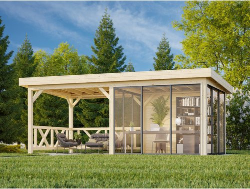 Palmako Pavillon Lenna Set 404 Slide aus Fichtenholz in Braun mit transparenten Elementen, B/H/T: 588 x 245 x 300 cm - Bild 3