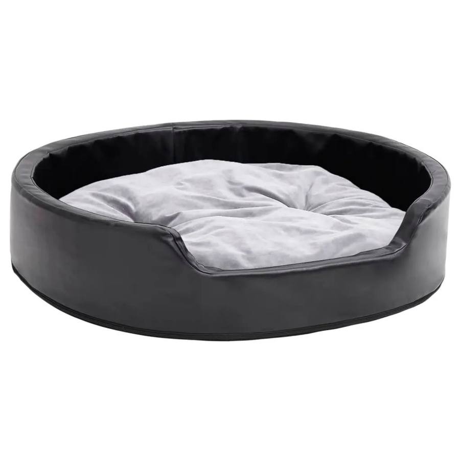 vidaXL Hundebett Sofa in Schwarz-Grau aus Plüsch und Kunstleder mit abnehmbarem Bezug, B/T/H: 79 x 70 x 19 cm - Bild 2