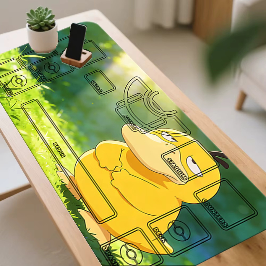 Potdemiel Pokemon Psyduck Grumpy TCG Spielmatte, mehrfarbige Gaming-Mauspad Schreibtischunterlage mit Kartenzonen - Bild 2