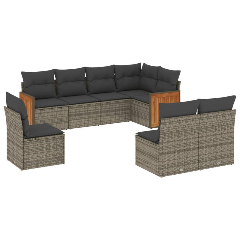 Vidaxl Gartenmöbel-Set aus Polyrattan mit 8-teiligen Kissen in Grau, modern für Erwachsene - Bild 2