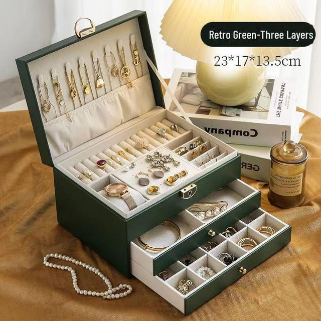 Schmuckaufbewahrungsbox dreischichtig, dunkelgrün, Unisex - Bild 1