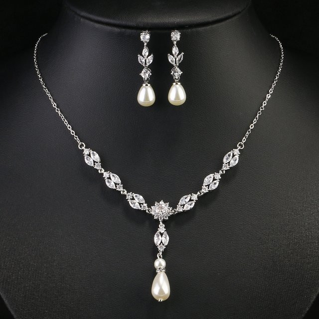 ZAKOL Schmuck-Set, Ohrring und Halskette, Zirkonia, Perle, Silber, Gold, Unisex - Bild 1