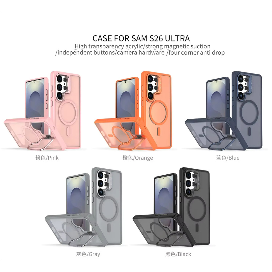 MagSafe Magnetische Metall-Objektivschutz Hülle mit Standhalterung für Samsung S22, S23 Plus, S24 FE und S25 Edge in Blau und Orange - Bild 4