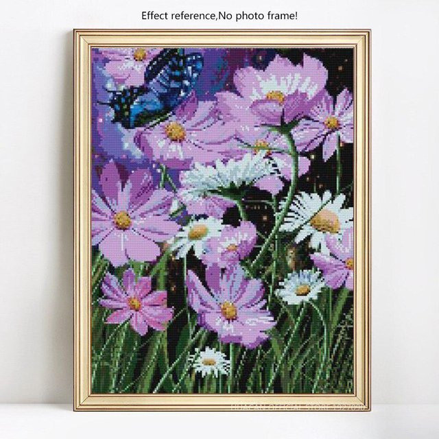 FIYO 5D DIY Diamantmalerei Schmetterling und Blumen mit vollrunden Strasssteinen, Farbe: Schwarz/Mehrfarbig, B x H: 20 x 30 cm - Bild 1