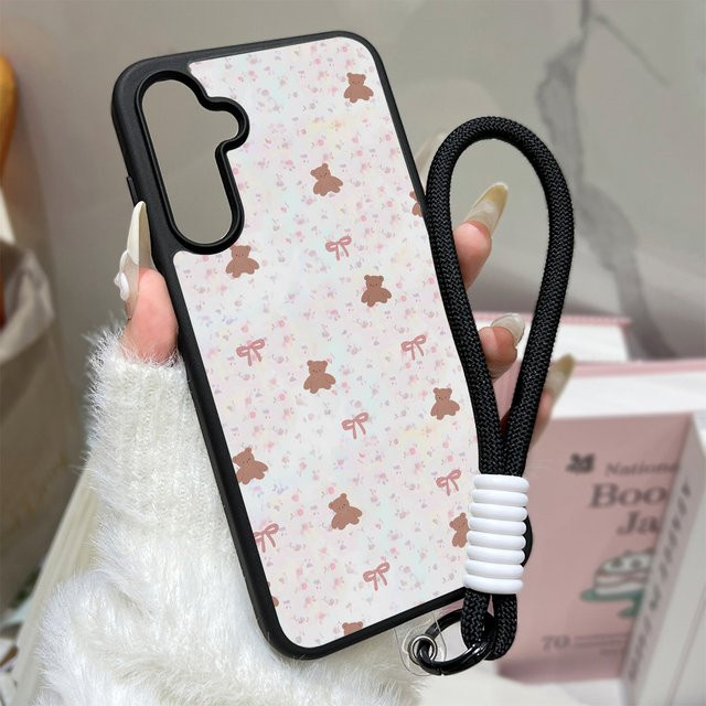 Handyhülle mit Bären-Schleifenmuster für Samsung Galaxy A16 A56 5G A17 A55 A54 A36 A07 A06 S26 S25 Ultra S24 FE S23 inklusive Lanyard in Multicolour - Bild 1