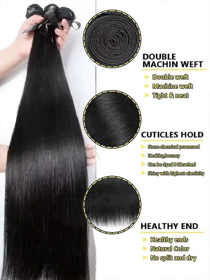 QZOQZO Echthaar-Bündel, 42 Zoll, glatt, Schwarz, Brasilianisch, Unisex - Bild 2