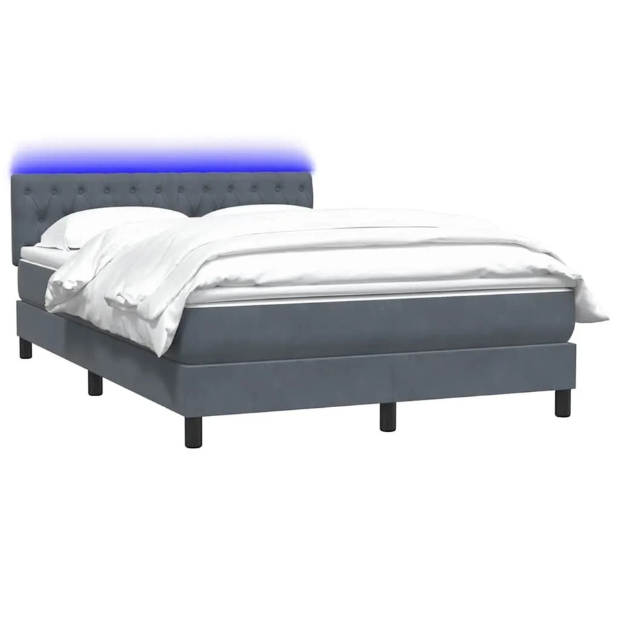 vidaXL Boxspringbett mit Matratze und LED-Unterbettbeleuchtung in Dunkelgrau aus Samt, B/T/H: 160 x 210 x 78 cm - Bild 2