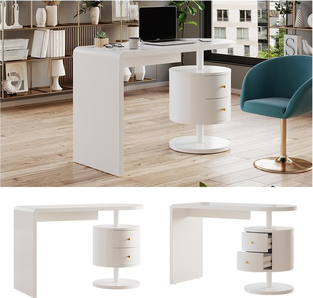 Vicco Schreibtisch Lara Weiß Hochglanz B: 120 cm, T: 50 cm mit 2 Schubladen - Bild 1