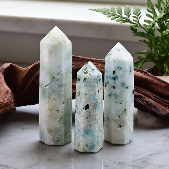 RYCRYSTAL Fynchenit Obelisk aus natürlichem Kristallstein in Mehrfarbig für Reiki und Heimdekoration - Bild 1