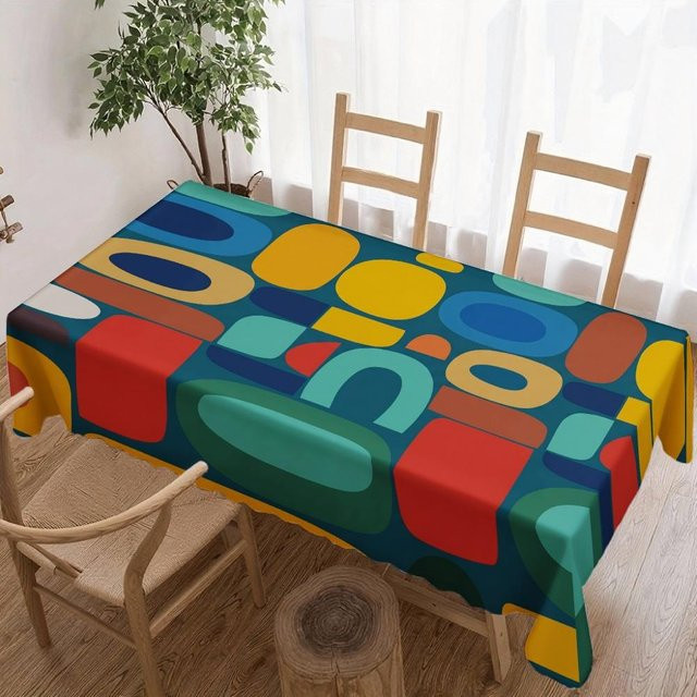 Wasserdichte rechteckige Tischdecke mit abstraktem geometrischem Muster von JINGYUE Pet, Mehrfarbig, B: 140 cm, L: 180 cm - Bild 1