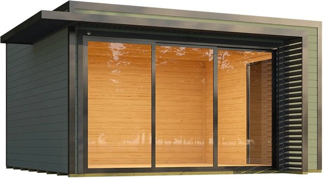 Weka Gartenhaus Amberley mit Schiebetür und 2 Fenstern in Graugrün/Anthrazit, B/T: 400 x 400 cm - Bild 1