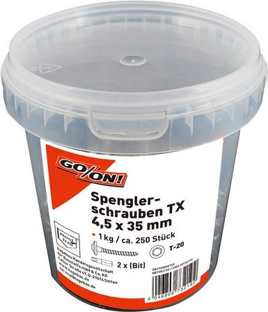 GO/ON! Spenglerschraube mit Ovalkopf und Torx-Antrieb aus Edelstahl in Silber, Durchmesser: 4 mm, Länge: 35 mm - Bild 1