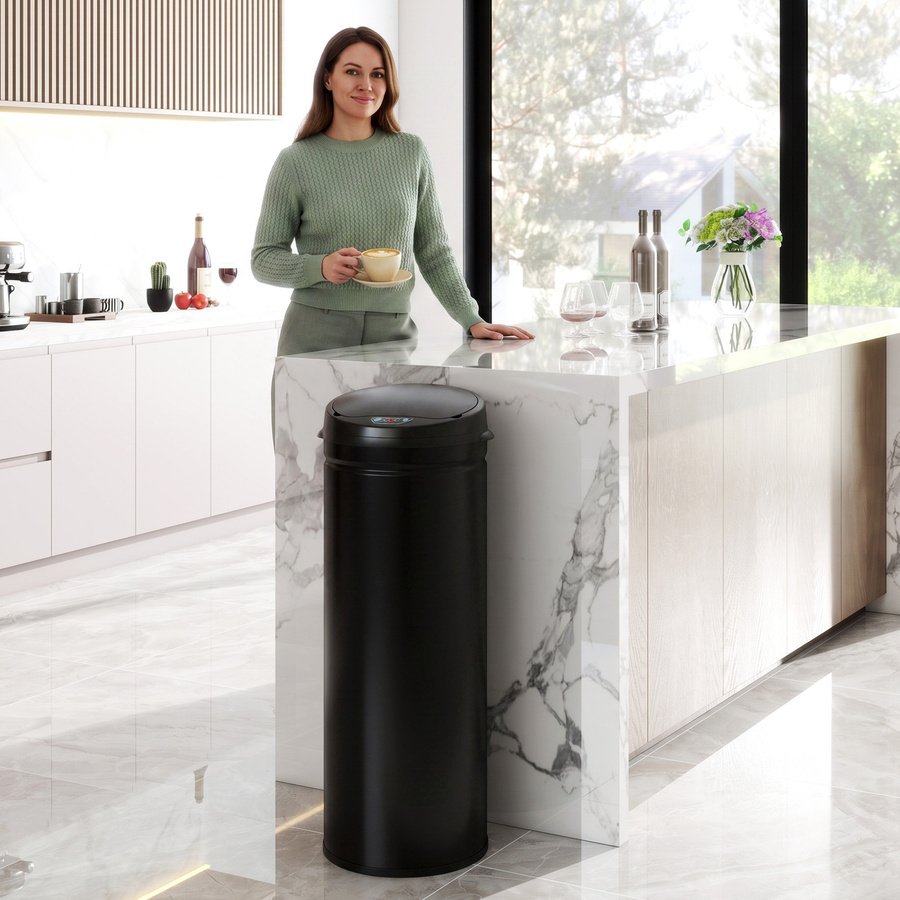 HOMCOM Sensor-Mülleimer aus Edelstahl mit Soft-Close-Deckel, 50 l, Schwarz - Bild 2