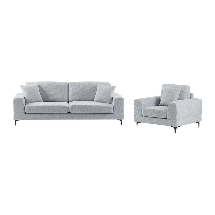 Couchgarnitur Jamolo von Vente-unique bestehend aus 3-Sitzer-Sofa und Sessel in Lichtgrau mit Stoffbezug, B/T/H: 227 x 82 x 60 cm und Sessel B/T/H: 107 x 76 x 82 cm - Bild 2