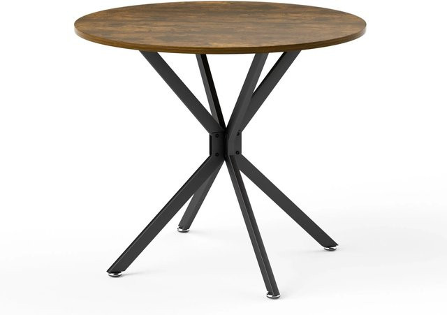 okwish Esstisch modern in Braun und Schwarz mit Metallbeinen, rund, B/T/H: 90 x 90 x 78 cm - Bild 1