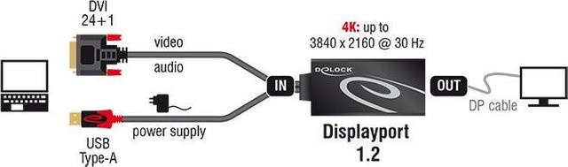 Delock Videokonverter Adapter von DVI-D auf DisplayPort mit USB-A Anschluss, Schwarz, 0,3 m - Bild 2