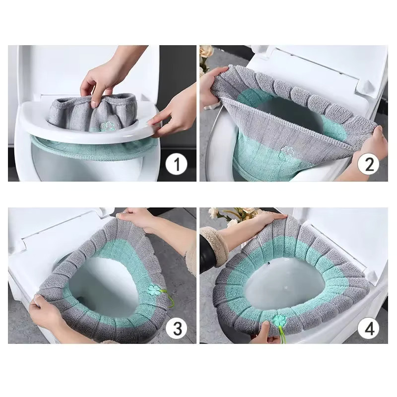 vvocci O-förmige Toilettensitzauflage aus dickem Strickgewebe, blau, waschbar - Bild 3
