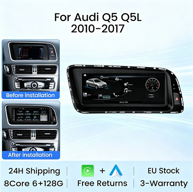 MEKEDE Android Auto Wireless CarPlay Autoradiosystem für Audi Q5 Q5L 2010-2017, 4G Wifi, GPS, Audio DSP Multimedia-Player, Schwarz - Bild 1