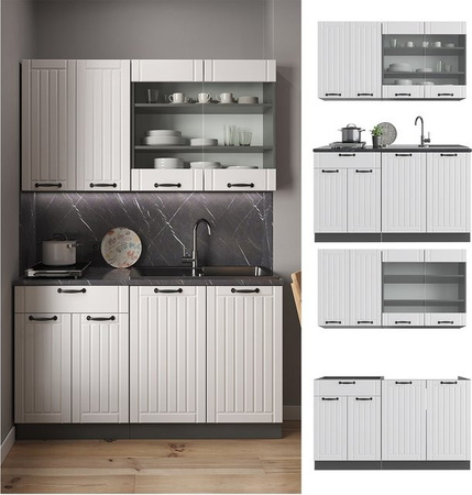 Vicco Küchenzeile Fame-Line Single Einbauküche im Landhausstil, Breite: 140 cm, Weiß/Anthrazit