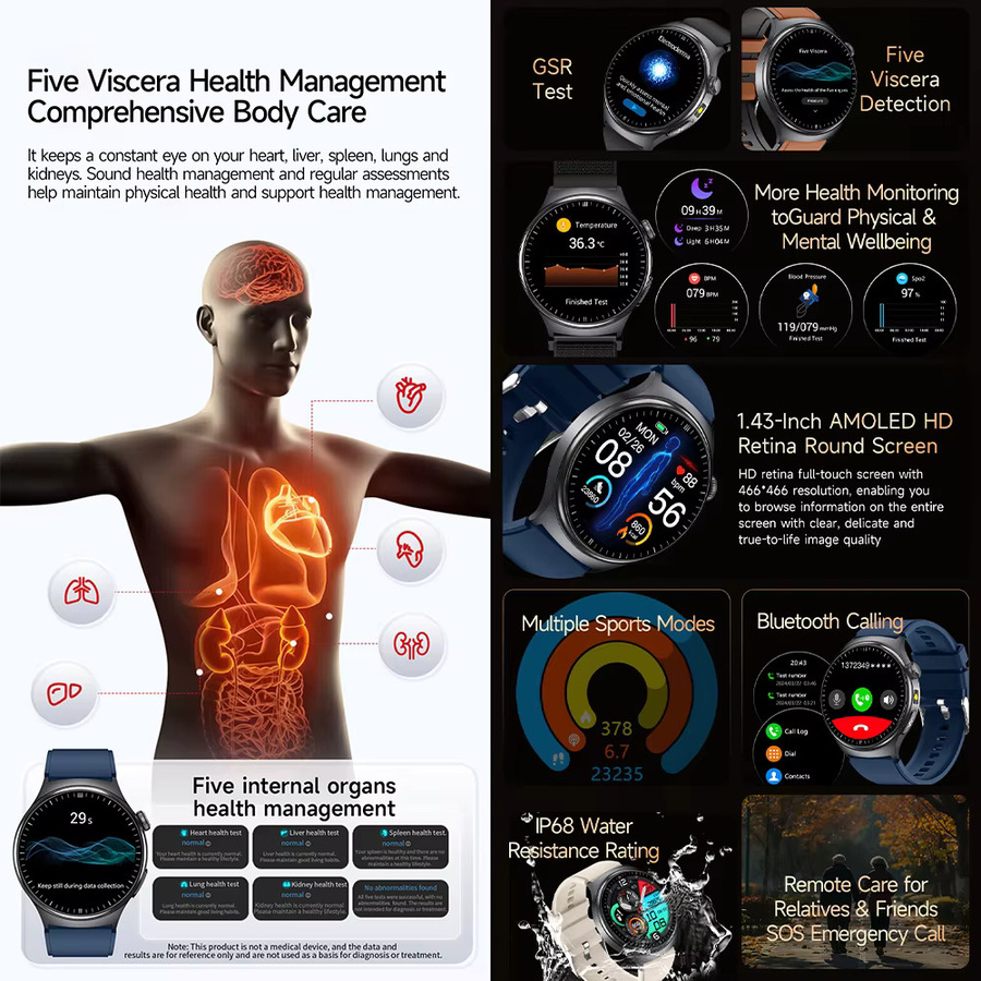 OUIO Smartwatch, Schwarz, Herren, Bluetooth, Rund - Bild 5